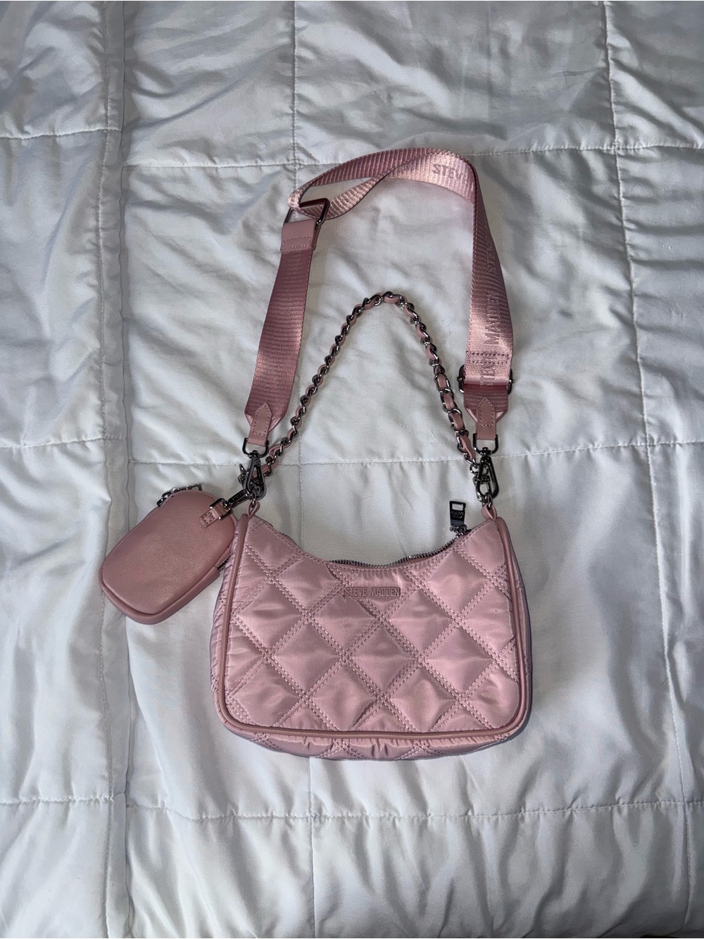 Steve Madden Quilted Pink Shoulder Bag with Removable Strap NEVER USED